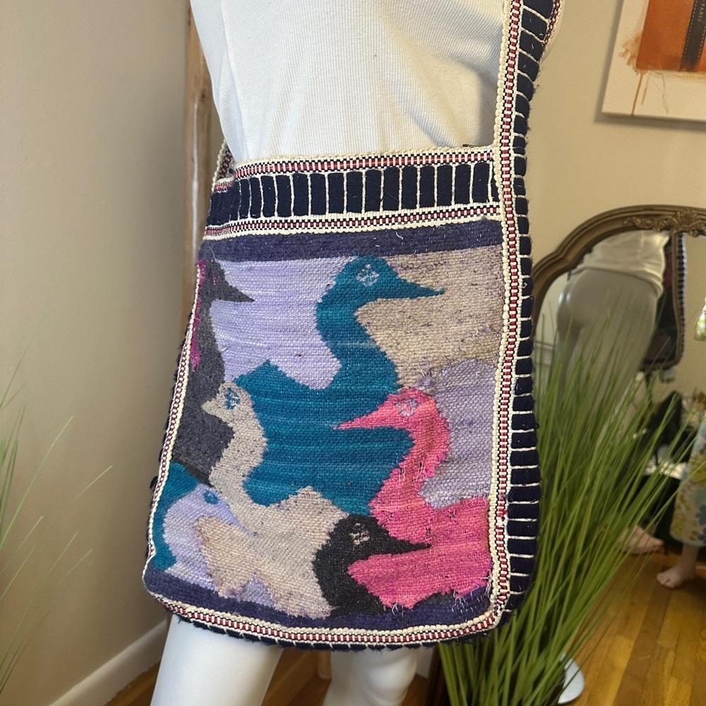 Folk Art Handmade Knit Satchel Made In Ecuador Souvenir Wool And Cotton